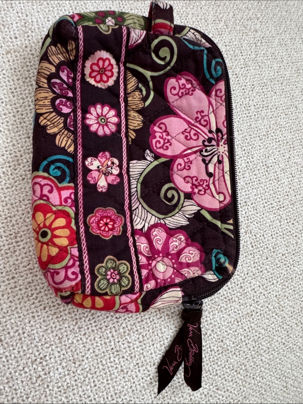 🌸Vera Bradley Black Pink Floral Quilted Cosmetic Bag🌸